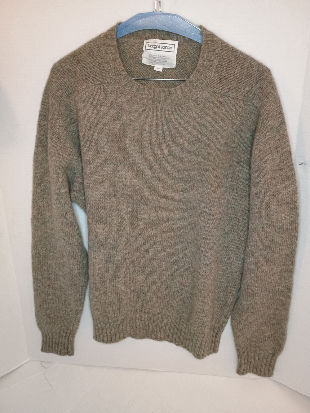 Bengal Lancer Vintage Men's Shetland Wool Crewneck Sweater - Taupe Size L